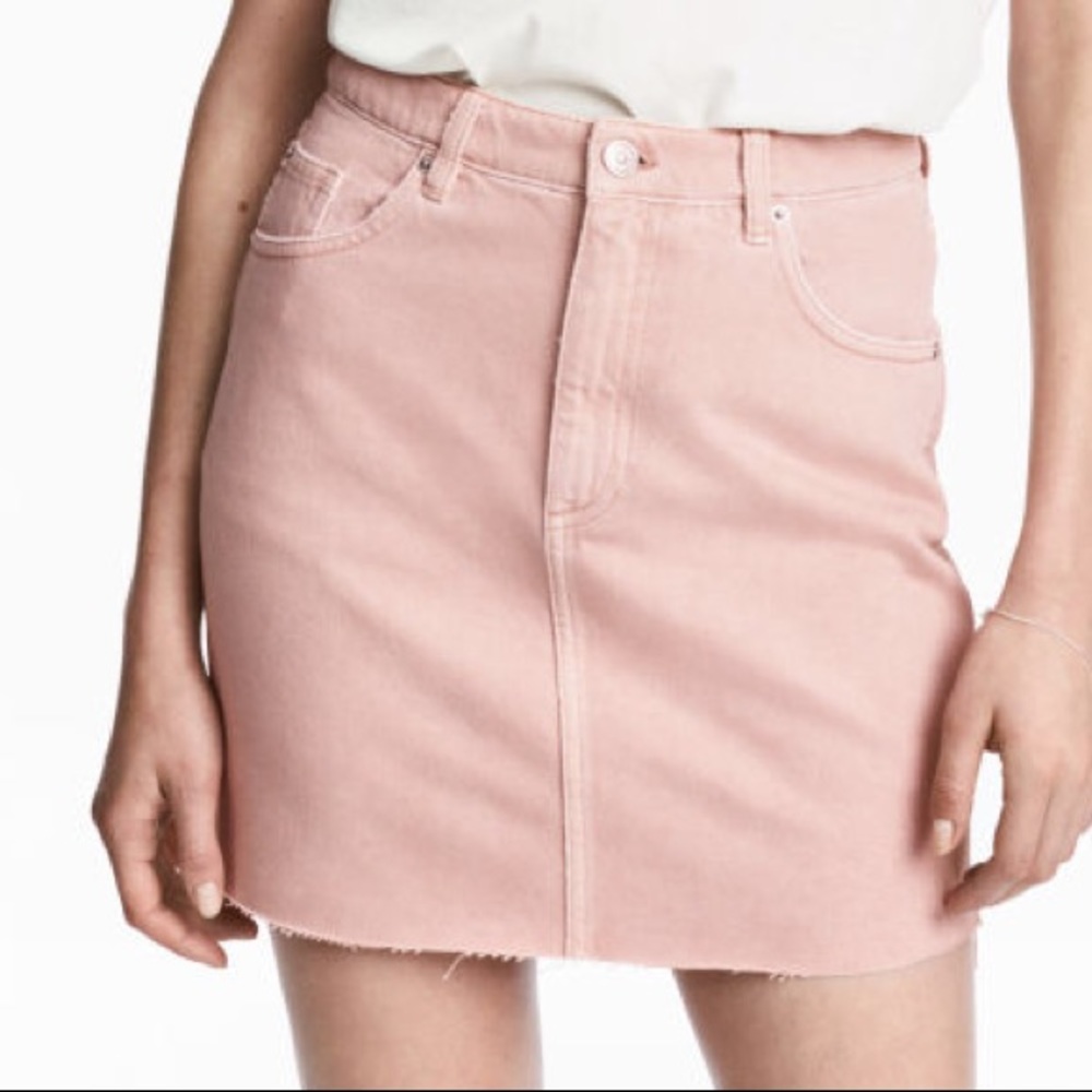 H&M Blush pink denim mini-skirt with raw hem